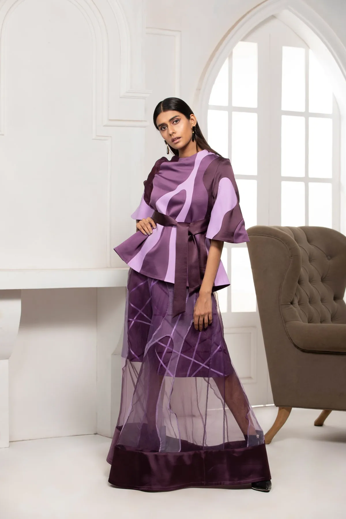 Move Monotone Two Layer Skirt Satin Textile And Nylon Panelling