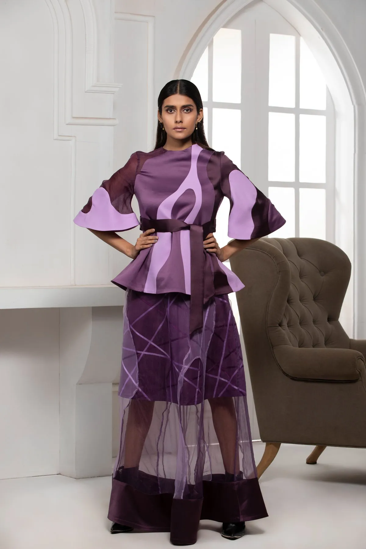 Move Monotone Two Layer Skirt Satin Textile And Nylon Panelling