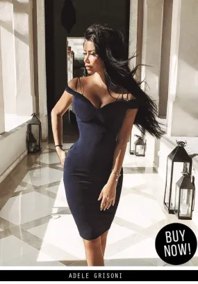 Navy Off The Shoulder Bodycon Dress