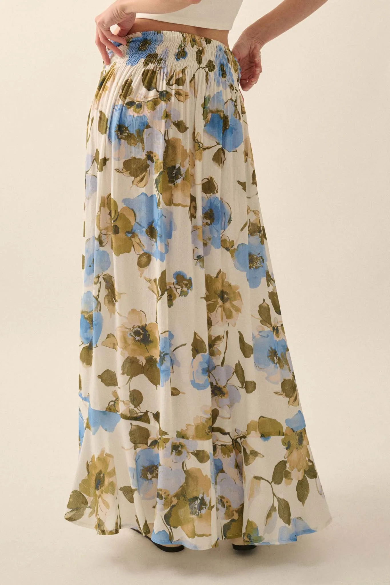 New Growth Floral Crepe Button-Front Maxi Skirt