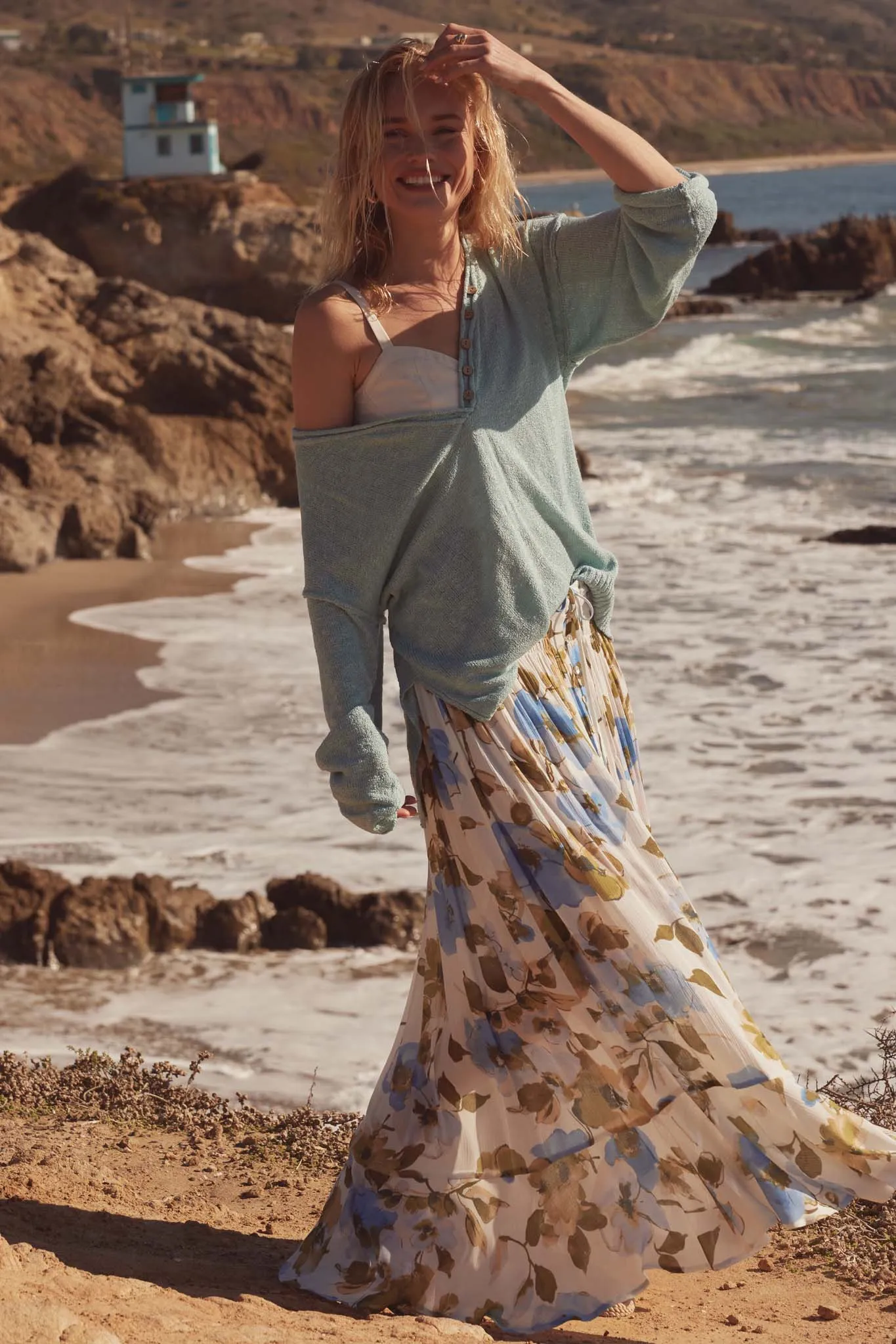 New Growth Floral Crepe Button-Front Maxi Skirt