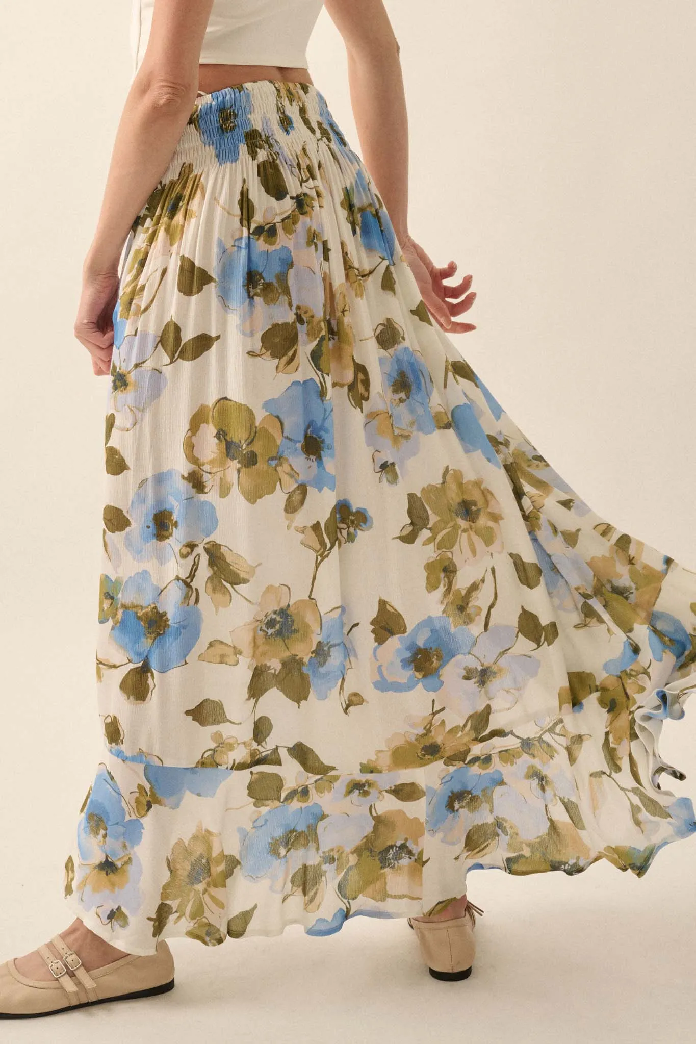 New Growth Floral Crepe Button-Front Maxi Skirt