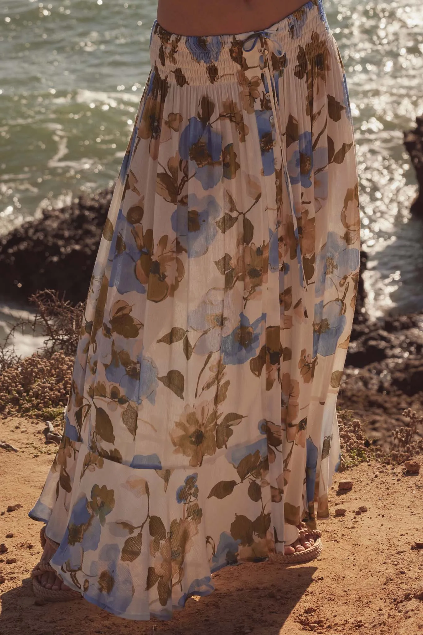 New Growth Floral Crepe Button-Front Maxi Skirt