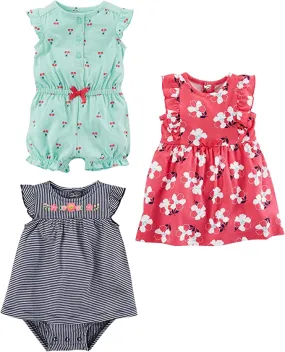 New Simple Joys by Carter's baby-girls 3-Pack Romper, Sunsuit and Dress Romper, Sz Newborn!