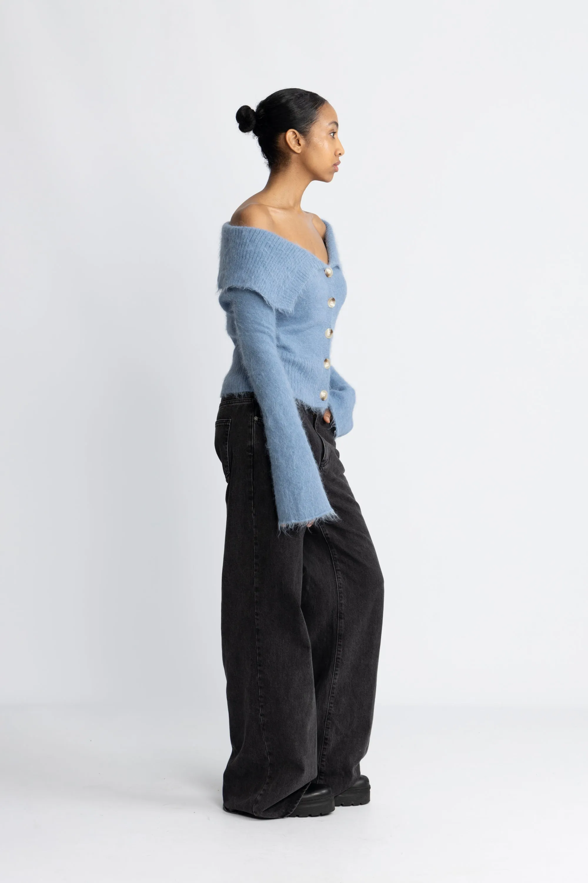 Off Shoulder Cardigan - Blue