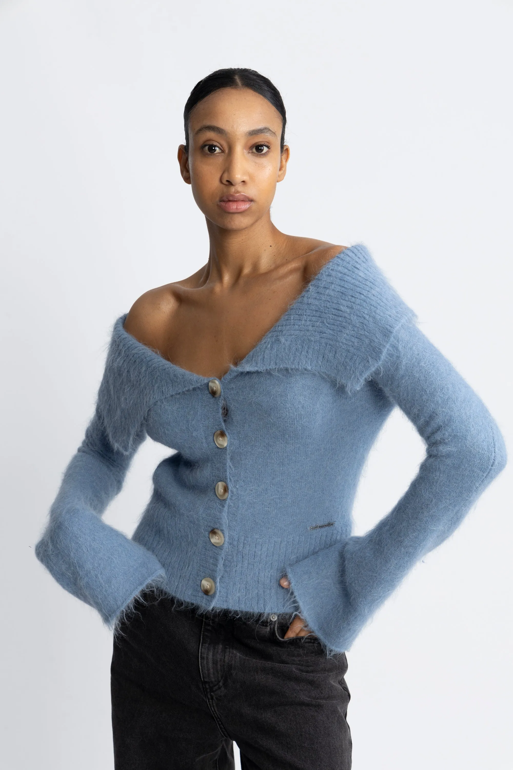 Off Shoulder Cardigan - Blue