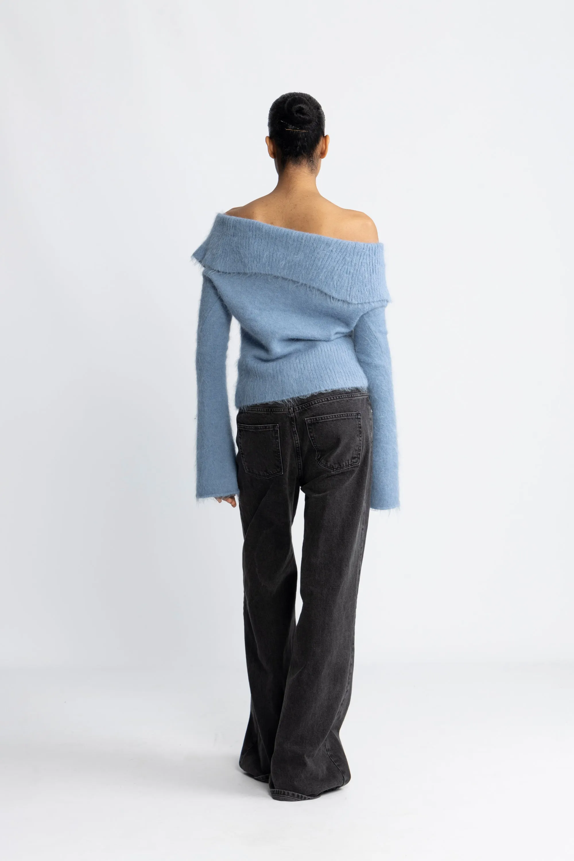 Off Shoulder Cardigan - Blue