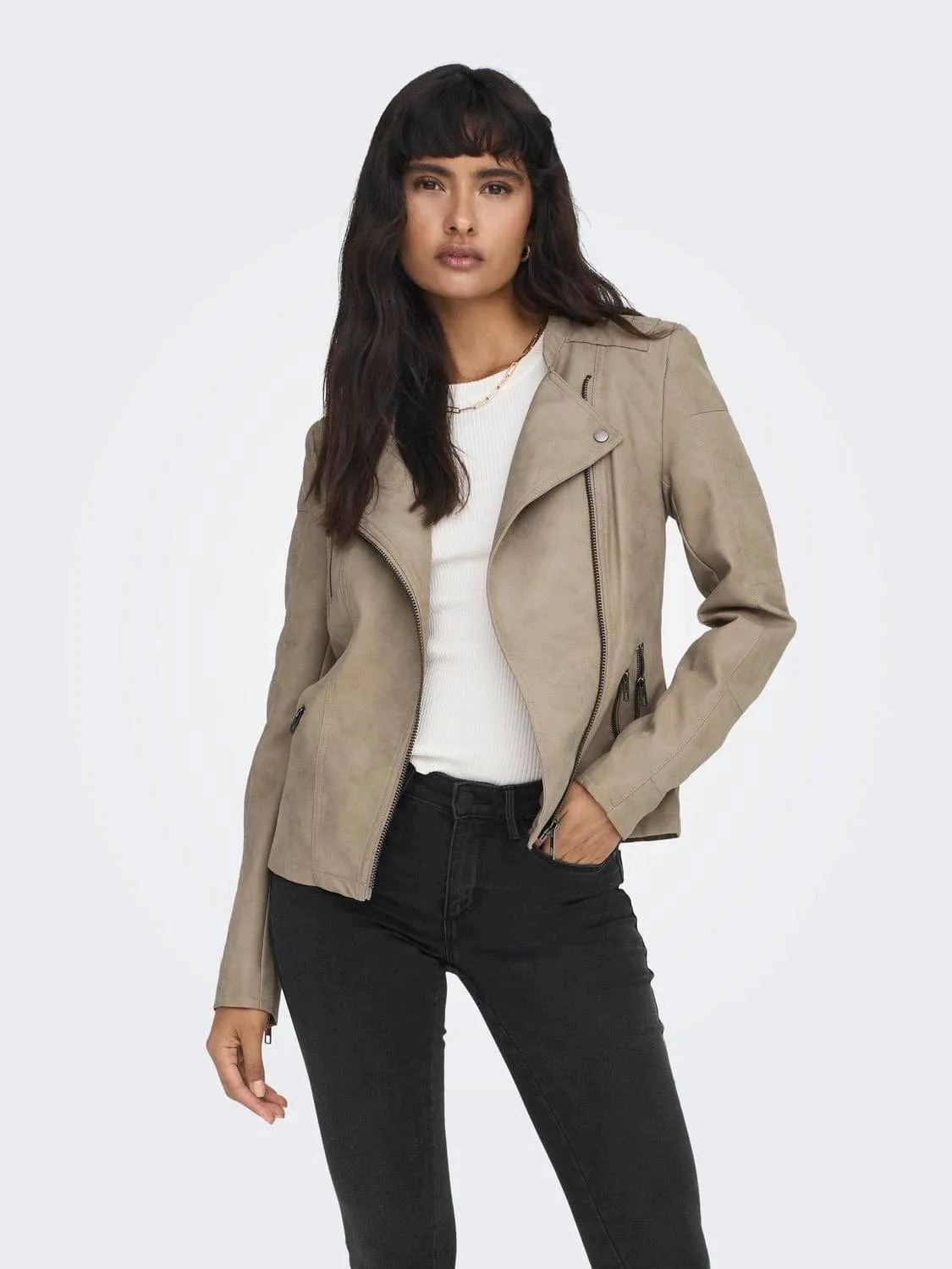 ONLY Onlava Faux Leather Jacked in Weathered Teak