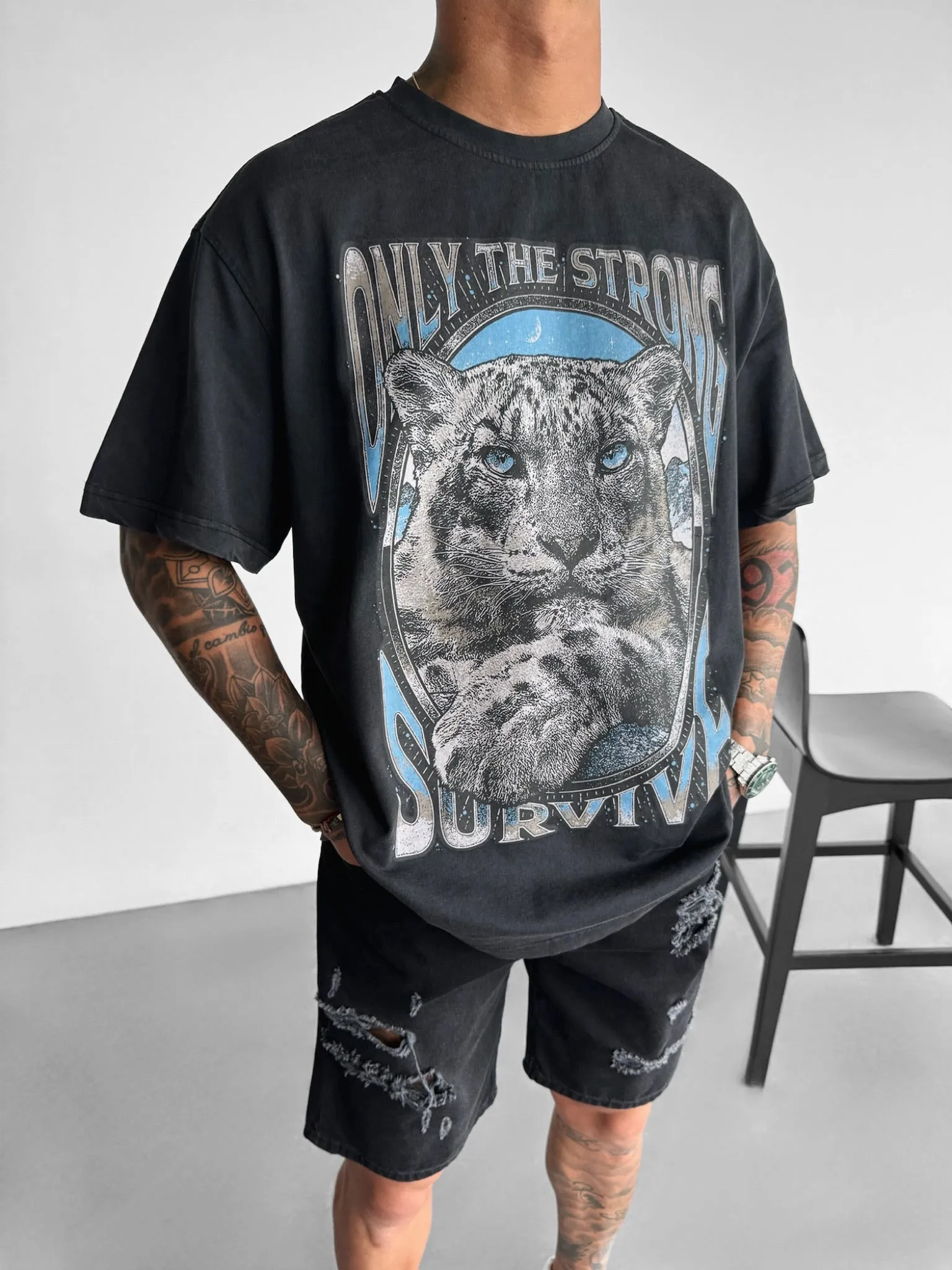 Oversize Survive Washed T-Shirt - Black