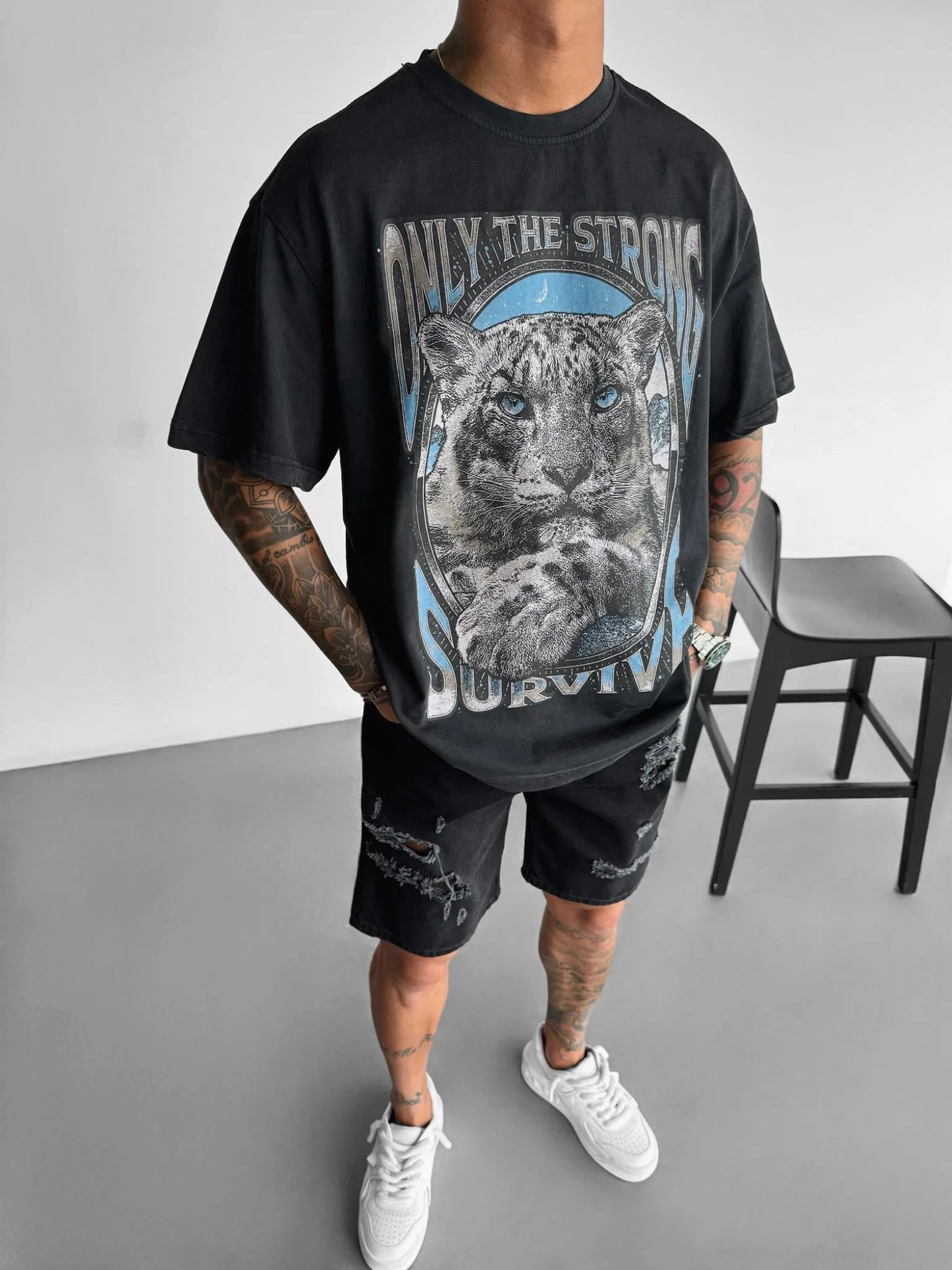 Oversize Survive Washed T-Shirt - Black