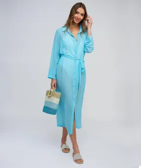 Pale Turquoise Sheer Maxi Shirt Dress