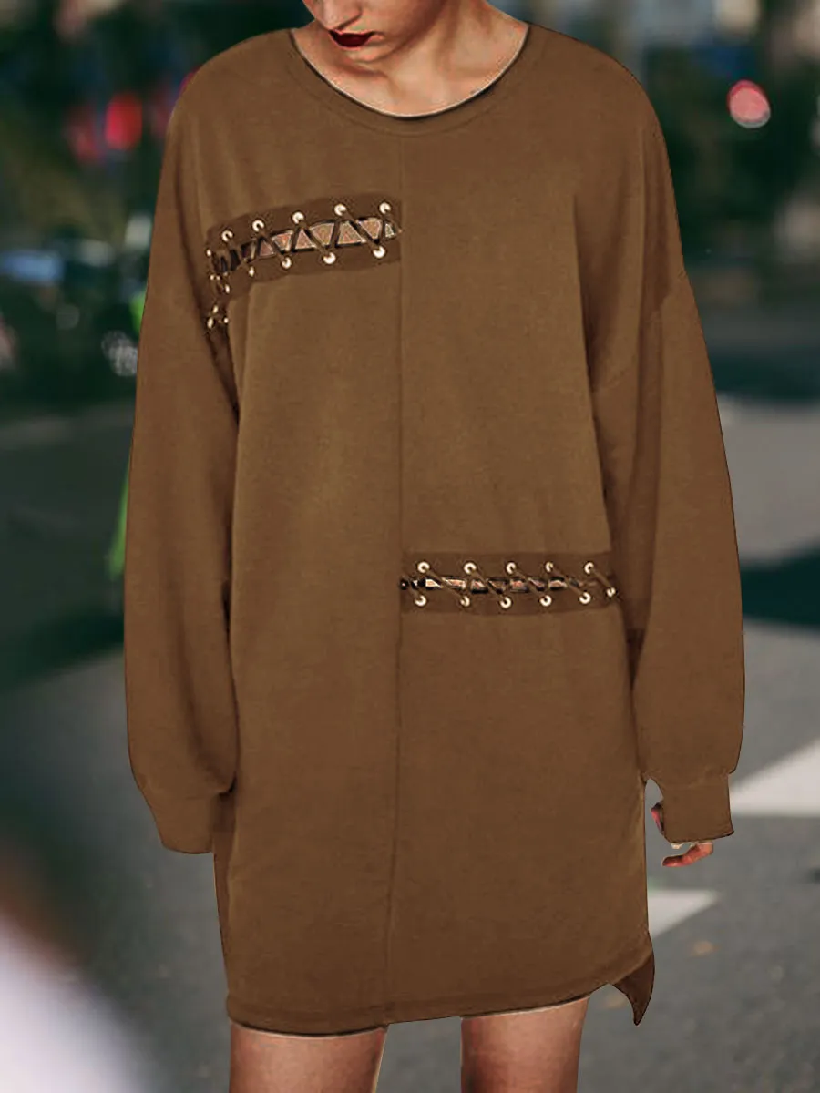 Patch Solid Color Loose Fashion Sweater Dress