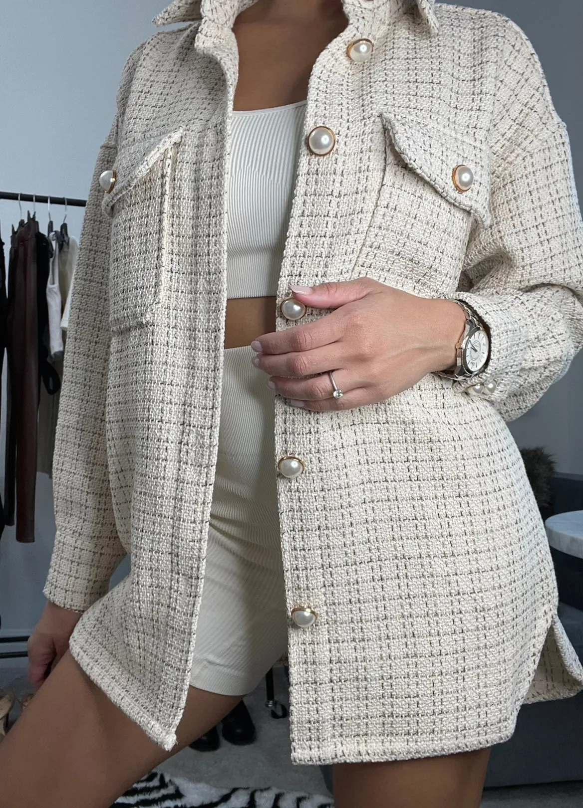 Pearl Tweed Shacket