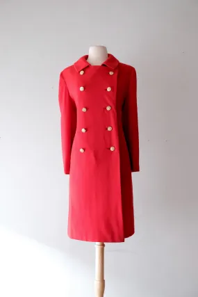Perfect 1960's Cherry Red & Gold Holiday Peacoat / Sz M