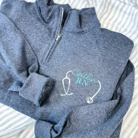 Personalized RN Quarter Zip Sweatshirt - Stethoscope