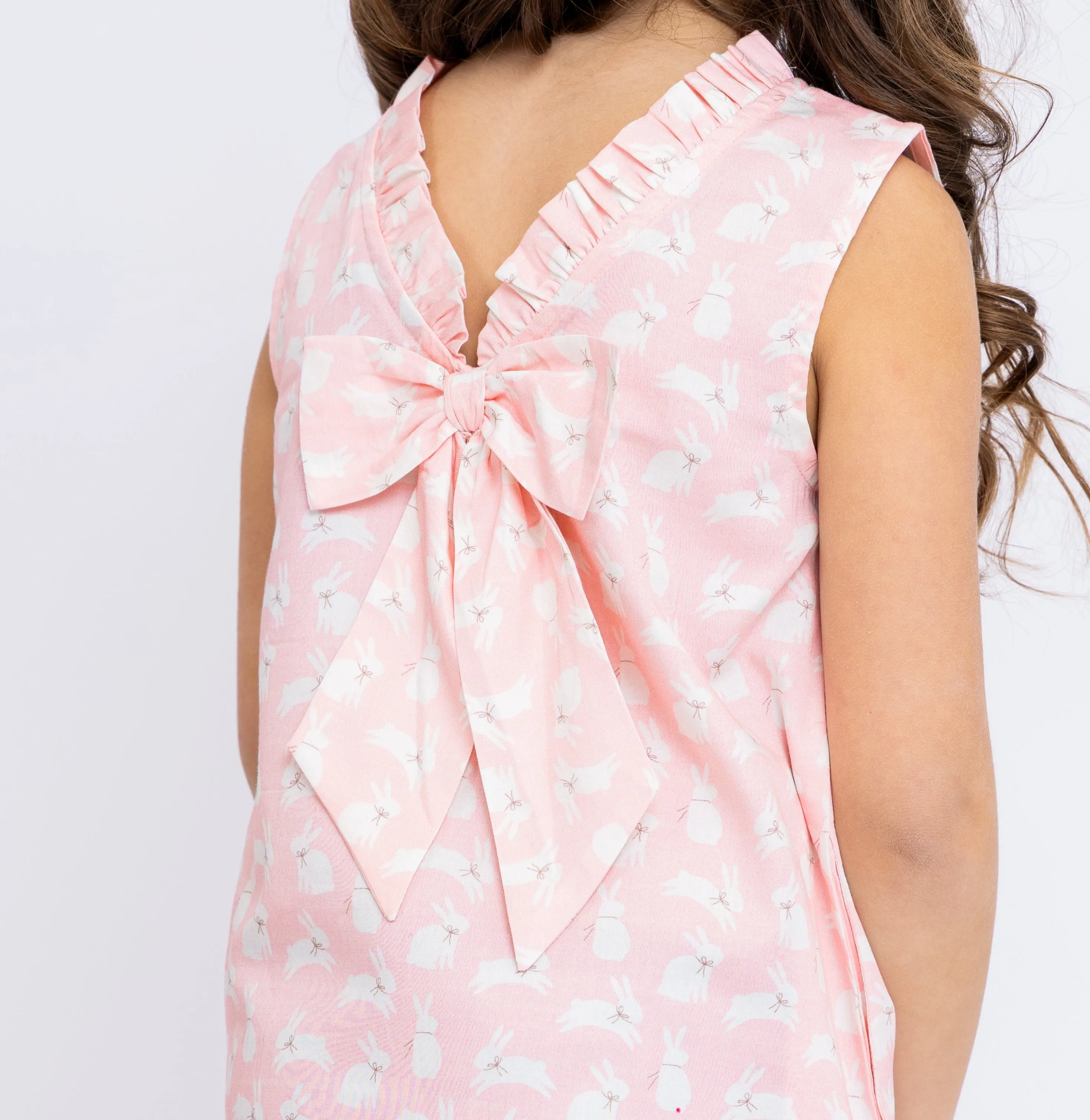 Pink Bunnies Shift Dress with Back Bow