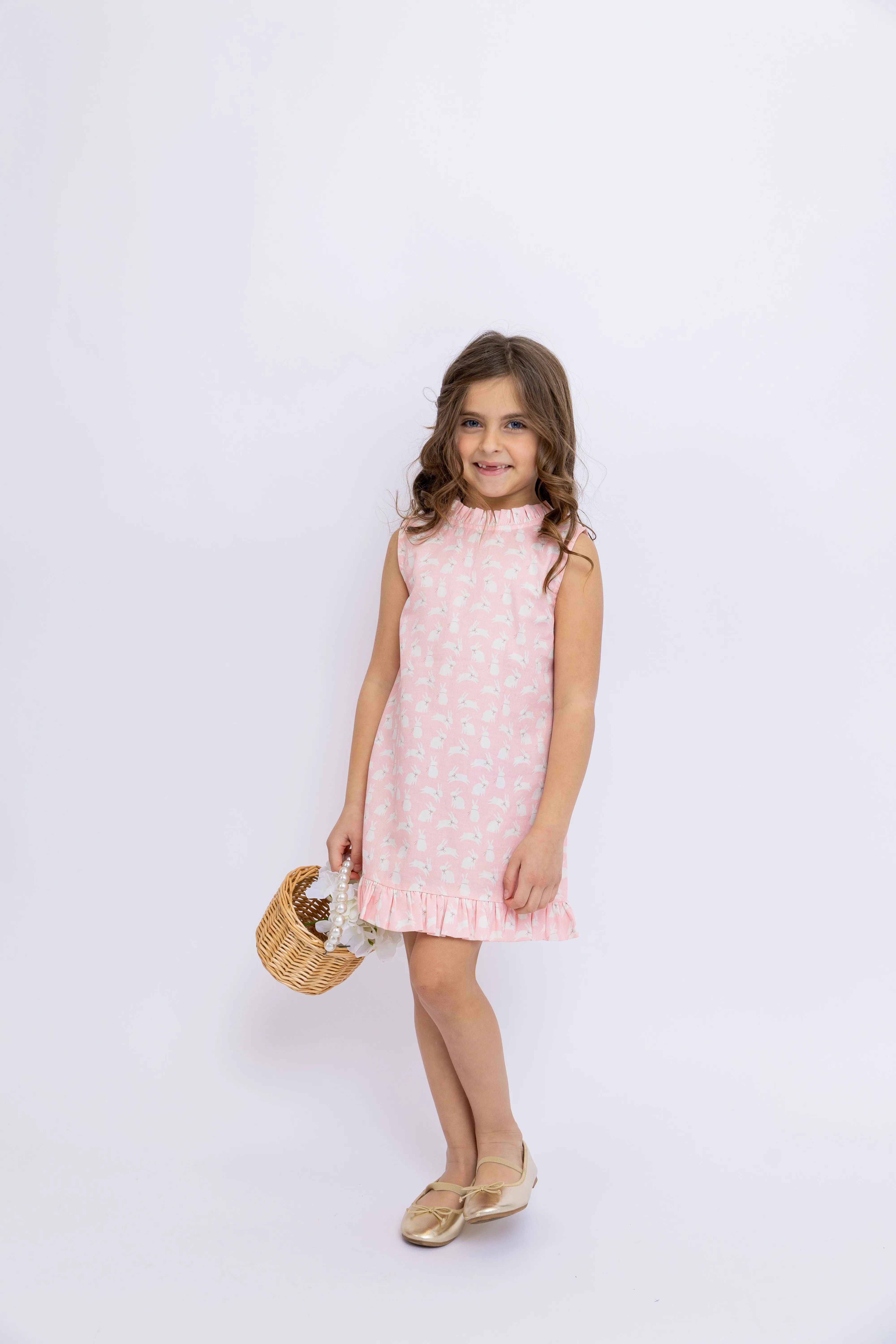 Pink Bunnies Shift Dress with Back Bow