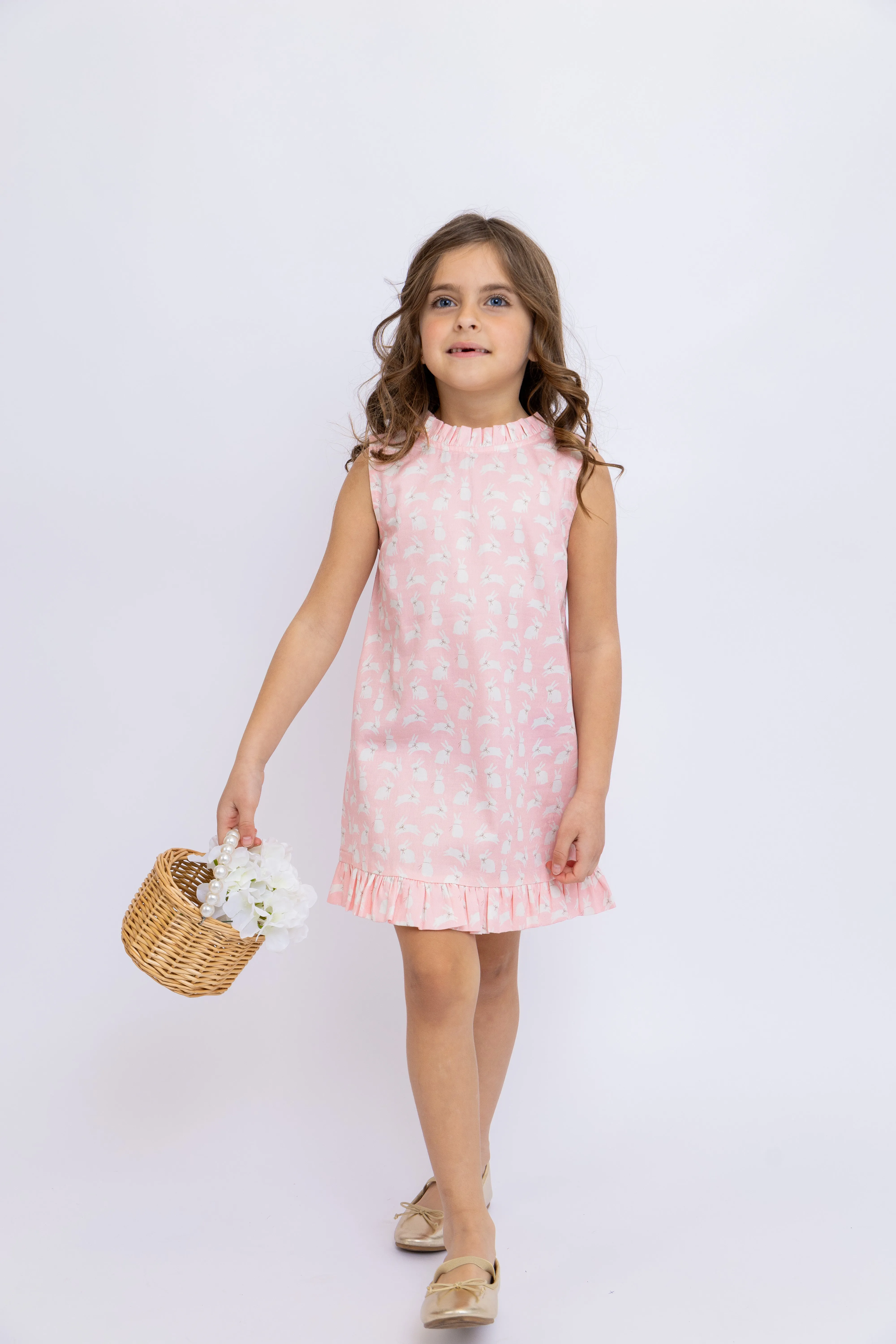 Pink Bunnies Shift Dress with Back Bow