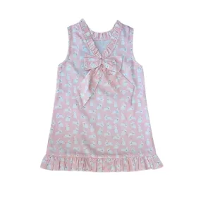 Pink Bunnies Shift Dress with Back Bow