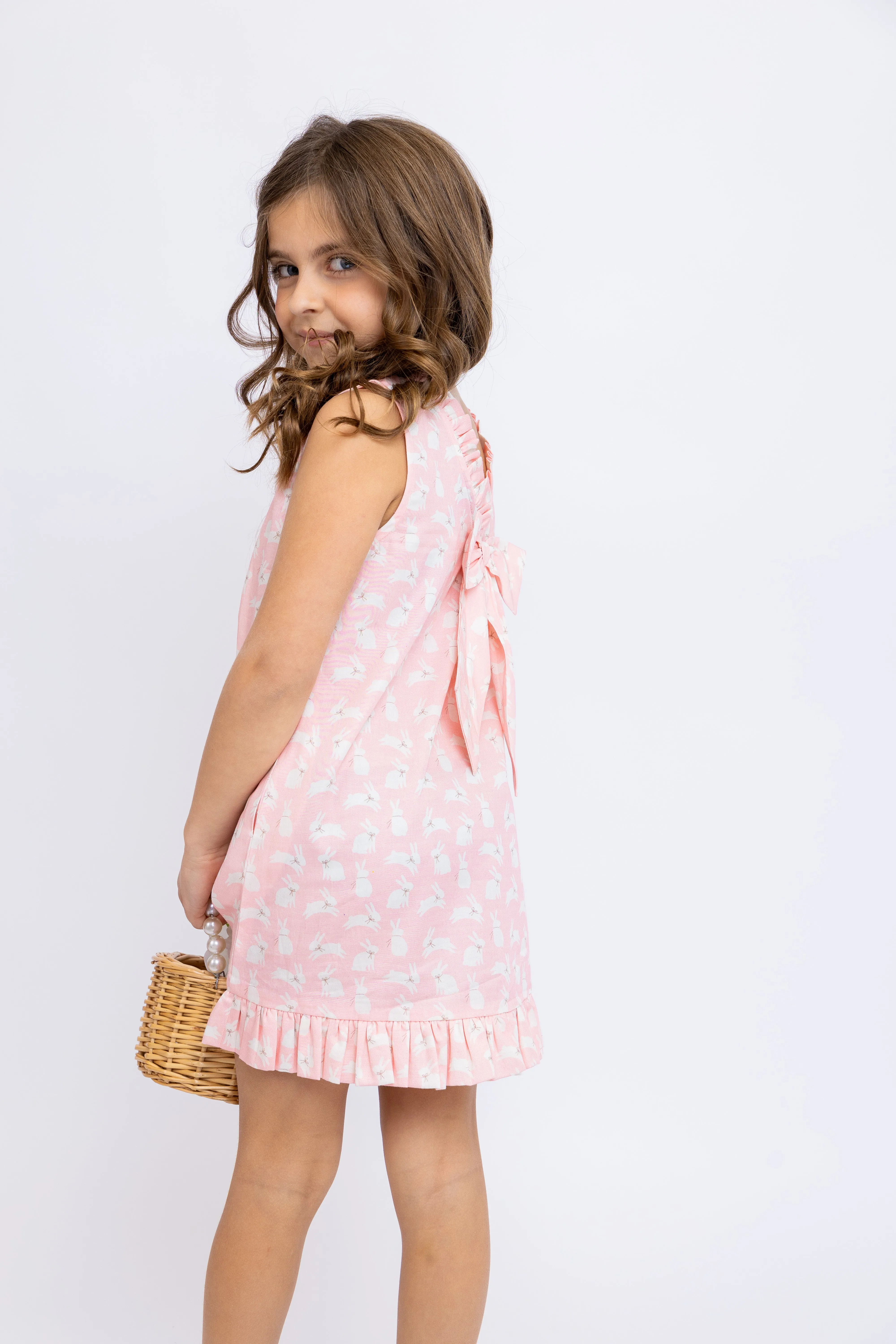 Pink Bunnies Shift Dress with Back Bow