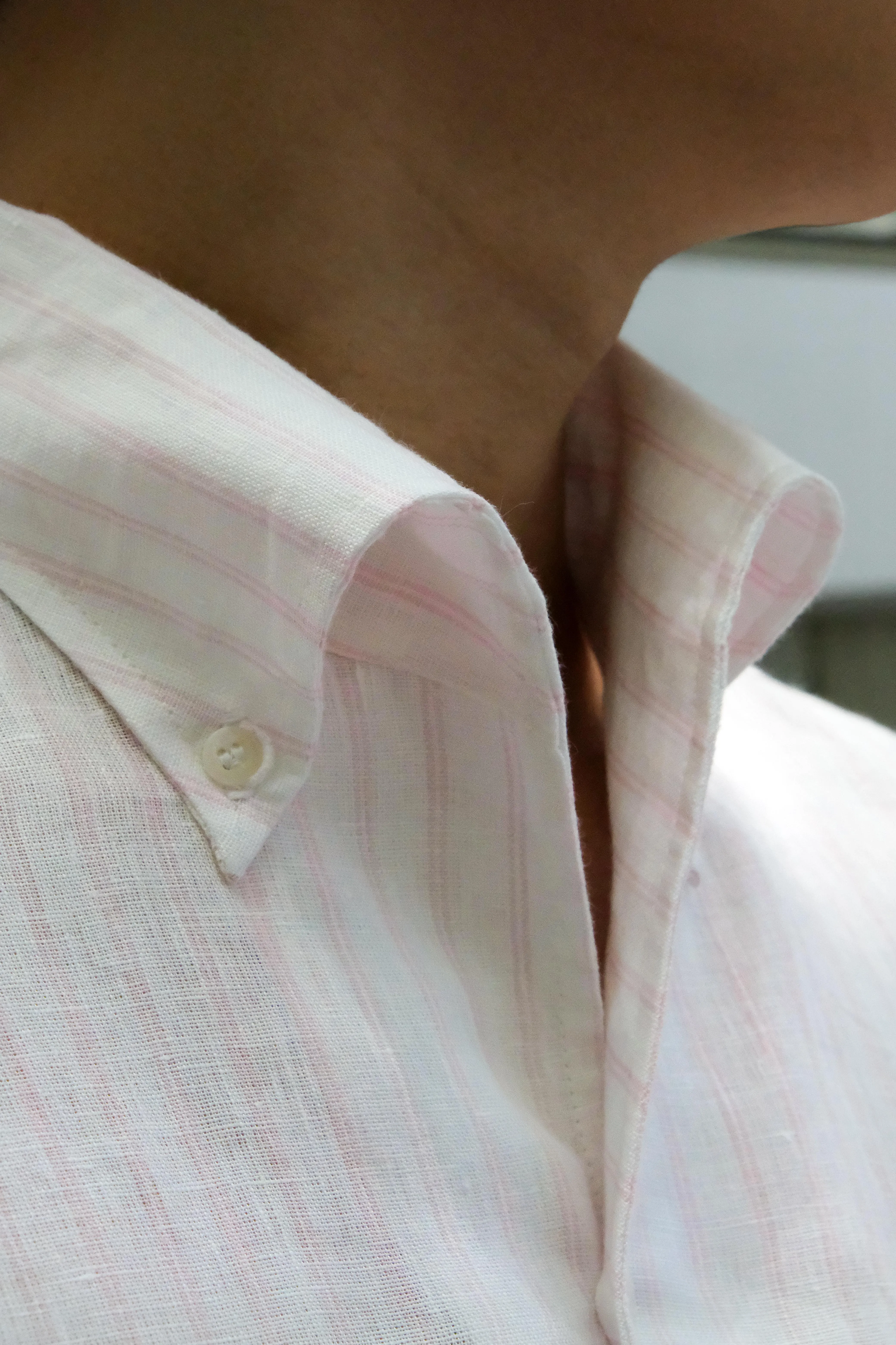 Pink Stripes Linen One Piece Collar Men Shirt