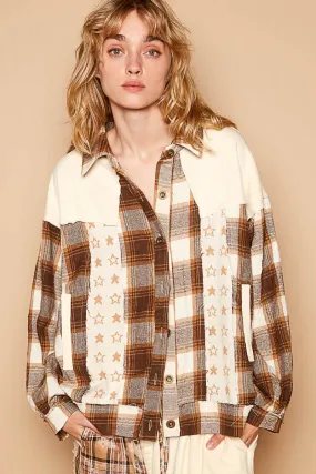 Plaid & Star Patchwork Contrast Shacket