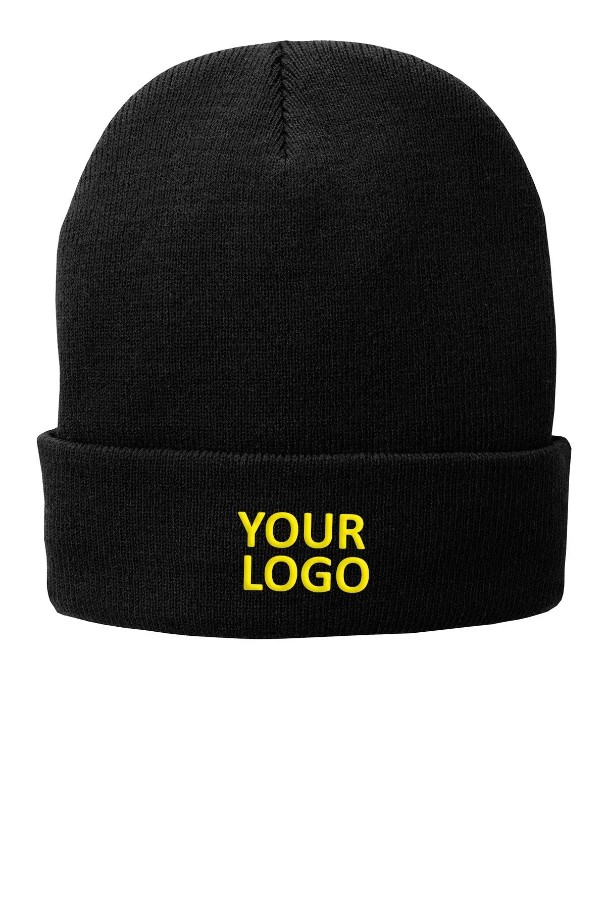 Port & Company Fleece Lined Custom Knit Caps, Black