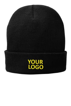 Port & Company Fleece Lined Custom Knit Caps, Black