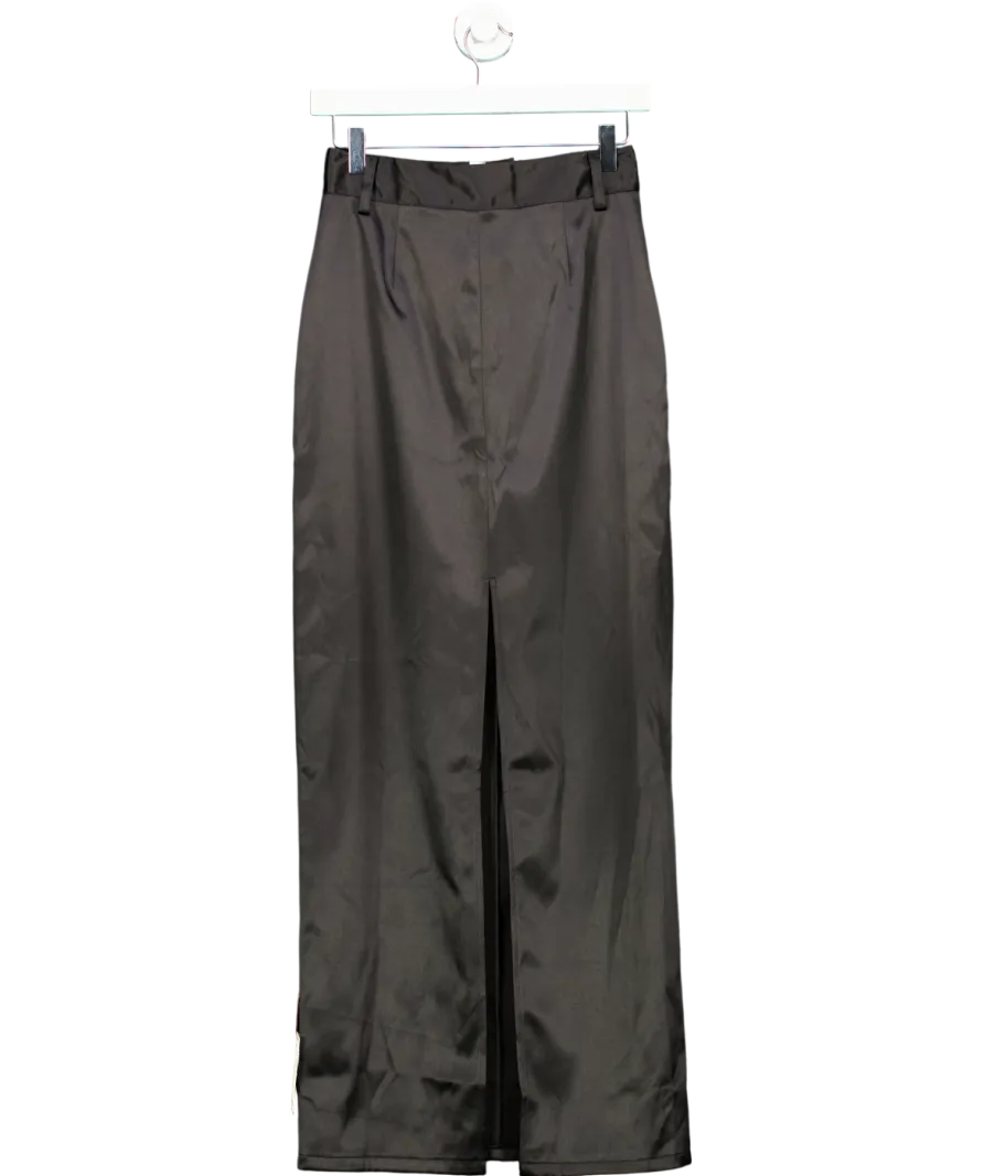 PRETTY LAVISH Black Beck Satin Tailored Maxi Skirt UK 6