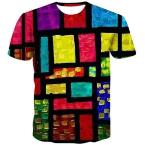 Psychedelic T-shirt Men Graffiti T shirts Funny Tetris T-shirts 3d Colorful Tshirt Printed Harajuku Tshirts Casual Short Sleeve