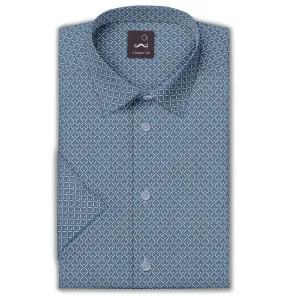 Pure Cotton - Semi-Spread Collar - Short Sleeve - Sky Mesh
