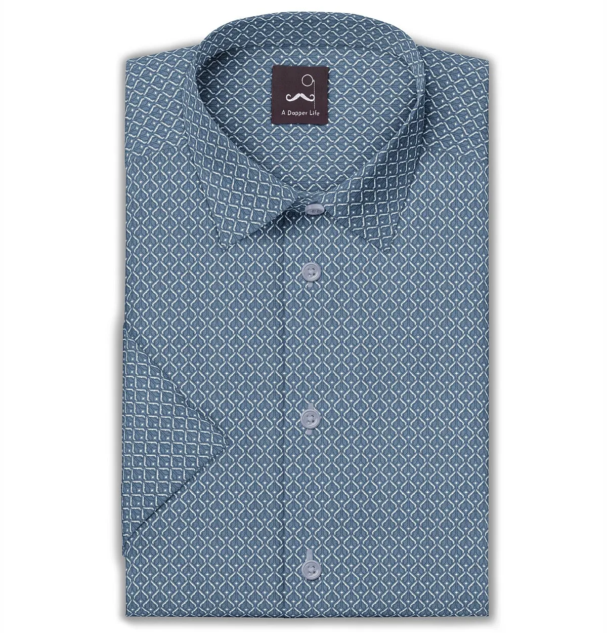 Pure Cotton - Semi-Spread Collar - Short Sleeve - Sky Mesh