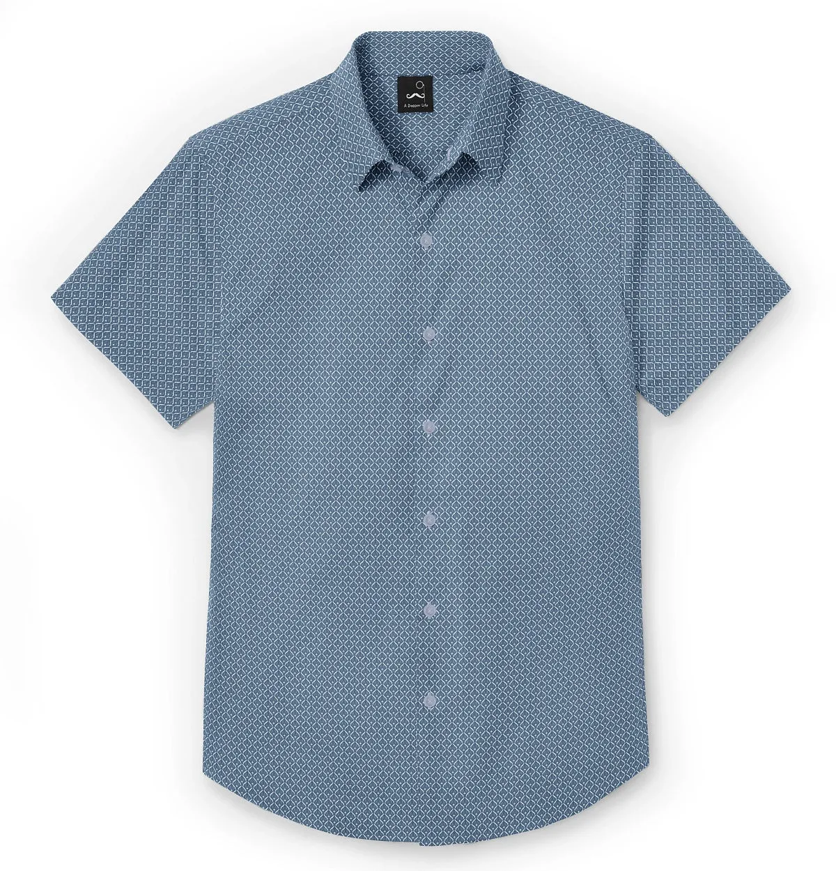 Pure Cotton - Semi-Spread Collar - Short Sleeve - Sky Mesh