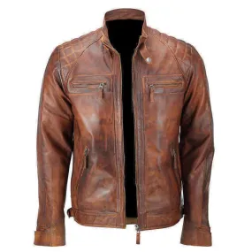 Quilted Distressed Brown Vintage Motorcycle Leather Jacket