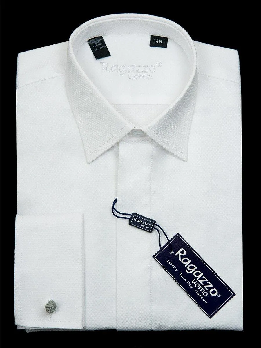 Ragazzo 22942 Boy's Dress Shirt - French Cuff - Box Weave - White