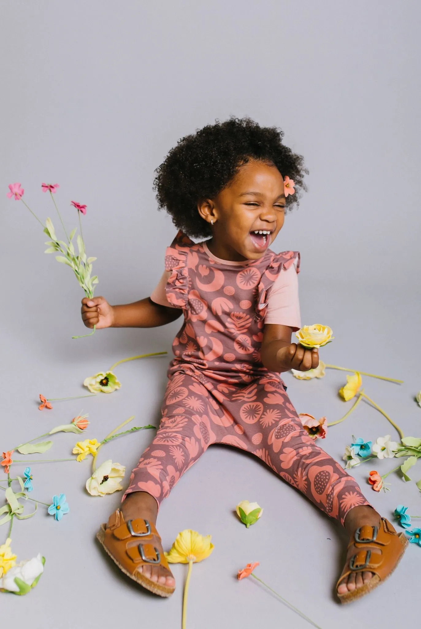 Rags Short Sleeve Ruffle Romper - Roan Rouge Collage Floral
