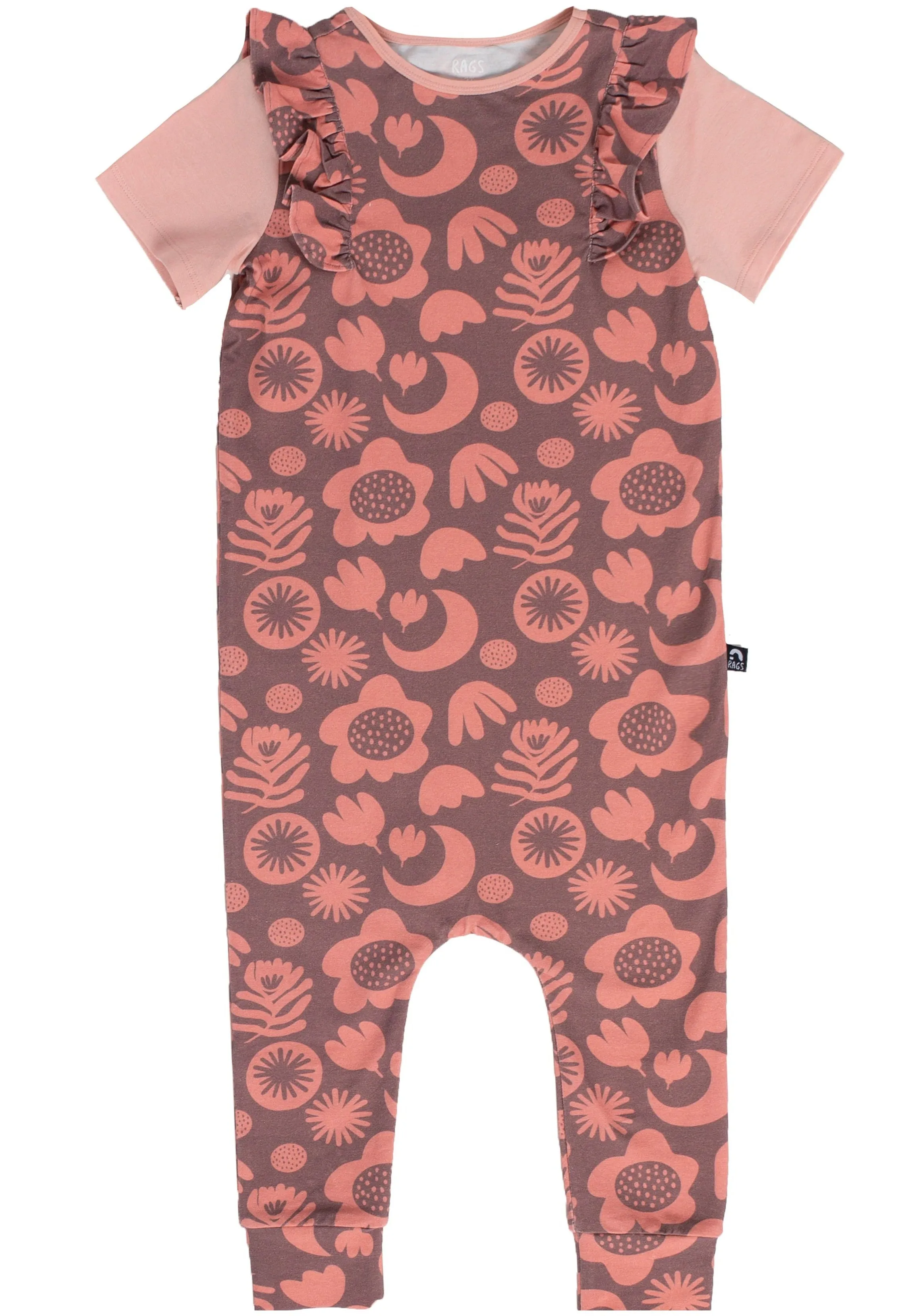 Rags Short Sleeve Ruffle Romper - Roan Rouge Collage Floral