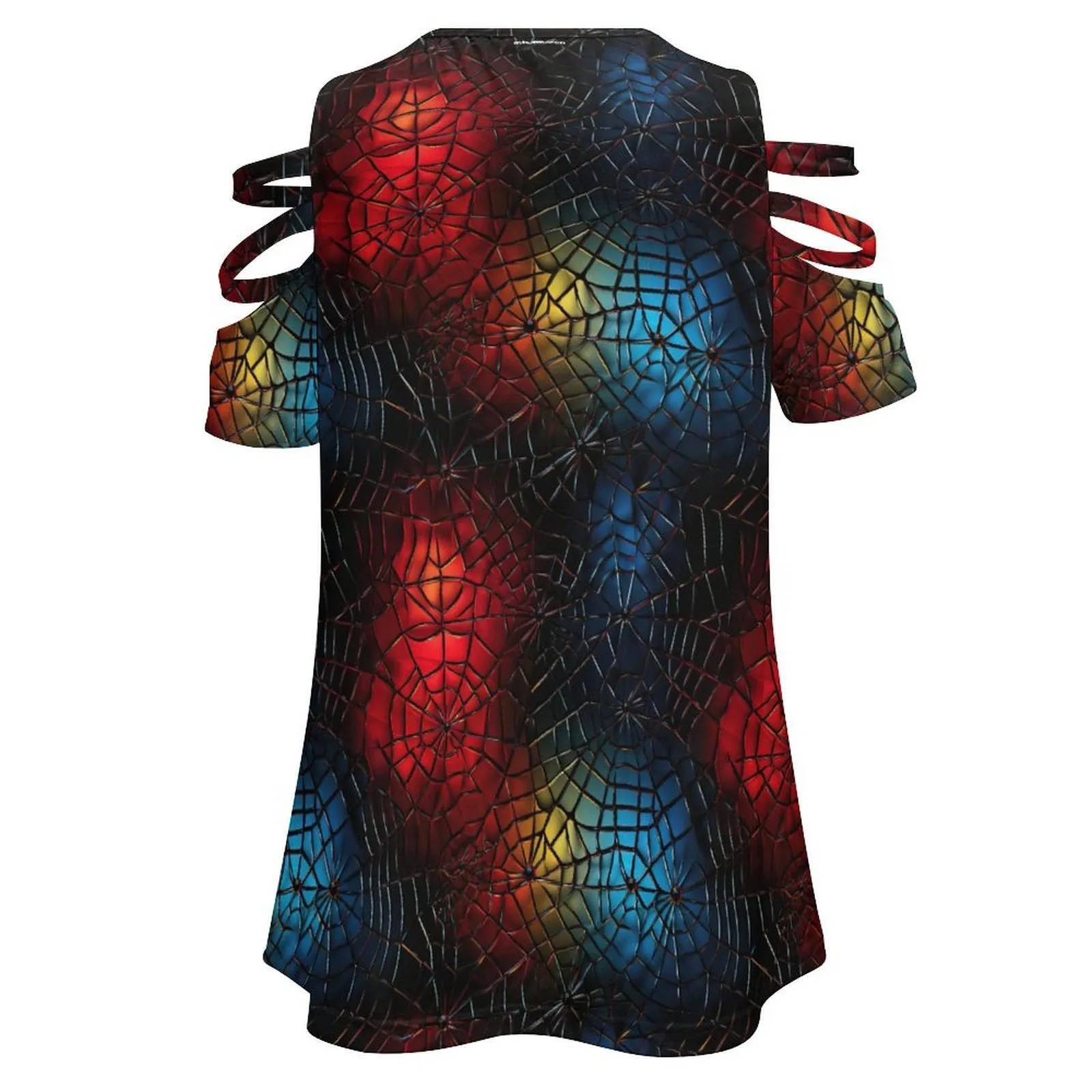 Rainbow Spider Webs Women's Zipper T-Shirts, cold shoulder shirt