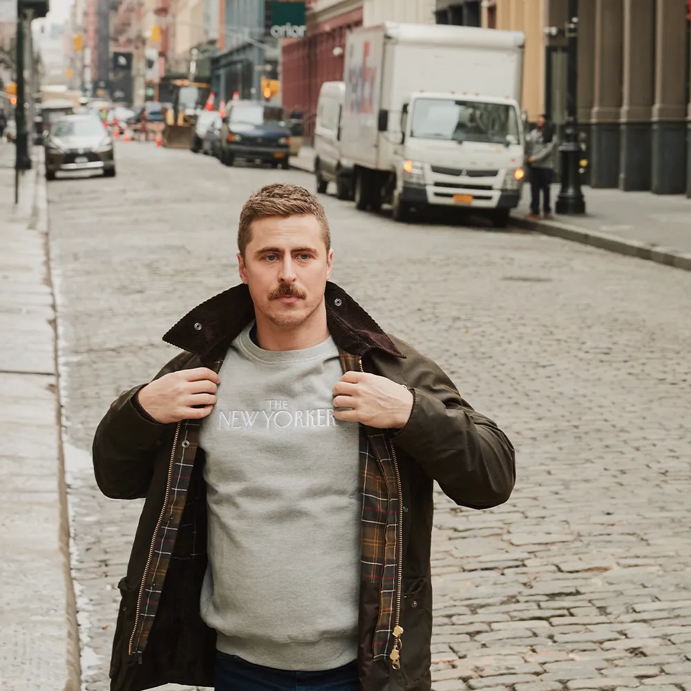 Rea Irvin’s Embroidered Crewneck Sweatshirt in Heather Gray