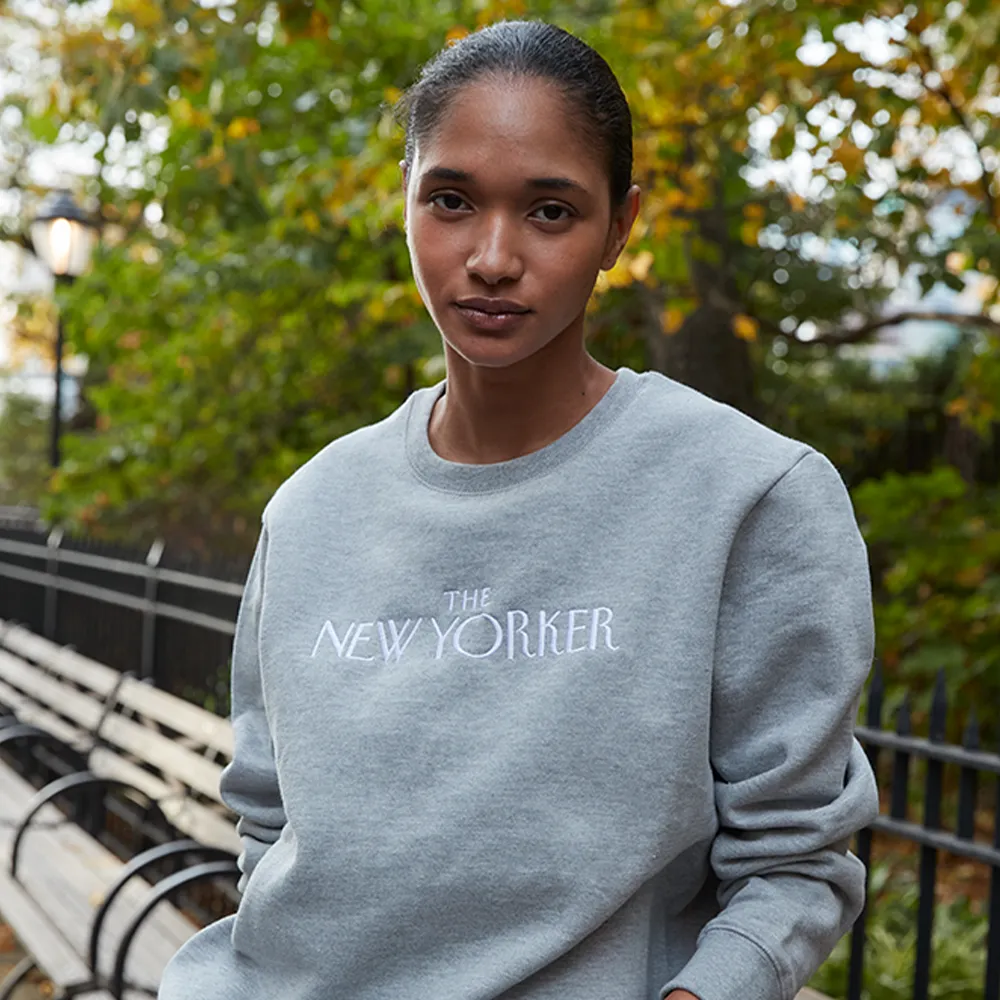 Rea Irvin’s Embroidered Crewneck Sweatshirt in Heather Gray