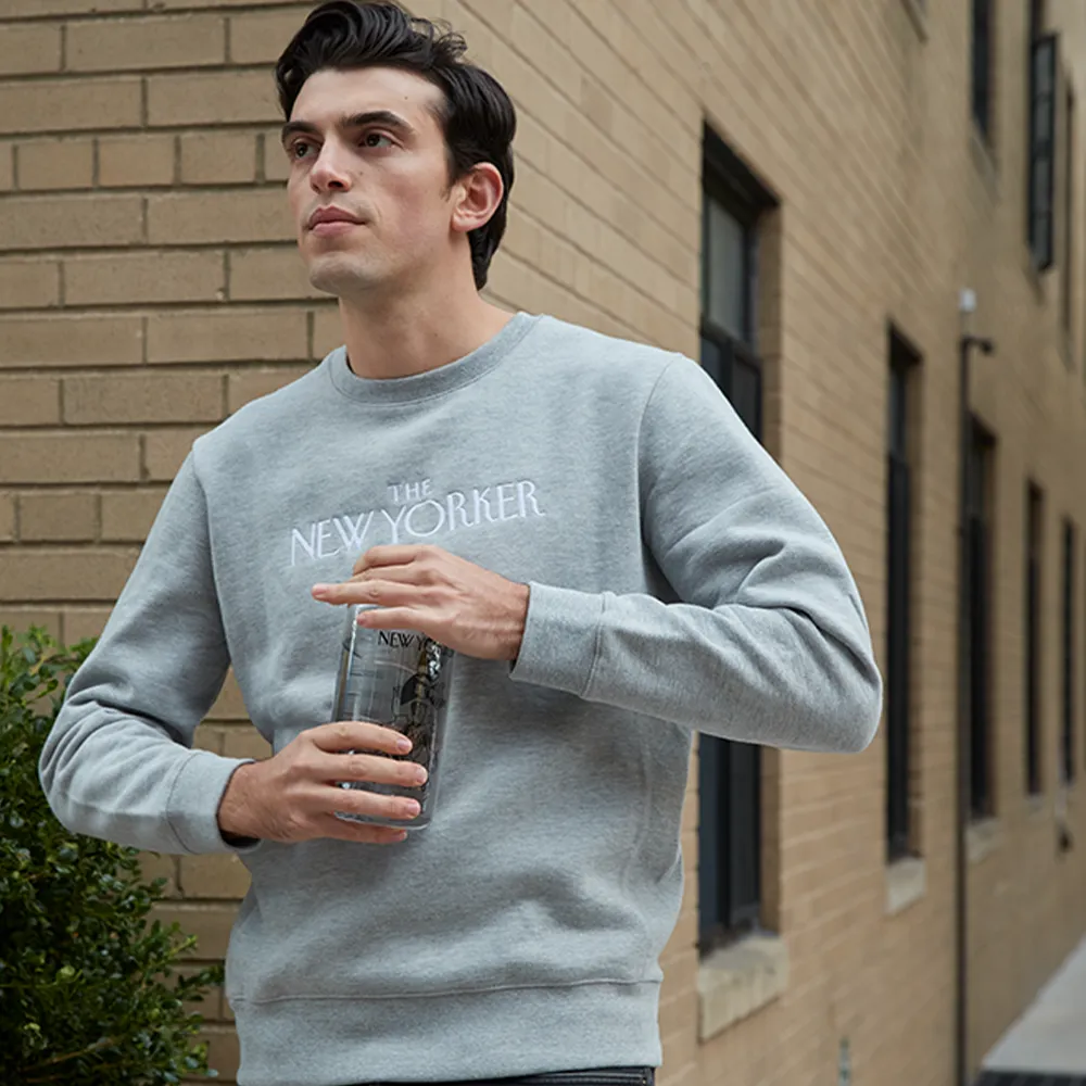 Rea Irvin’s Embroidered Crewneck Sweatshirt in Heather Gray