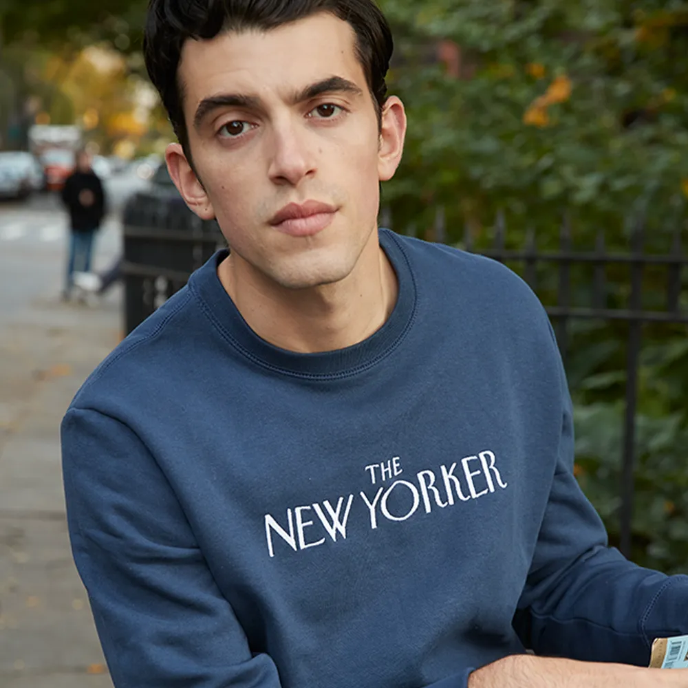 Rea Irvin’s Embroidered Crewneck Sweatshirt in Navy