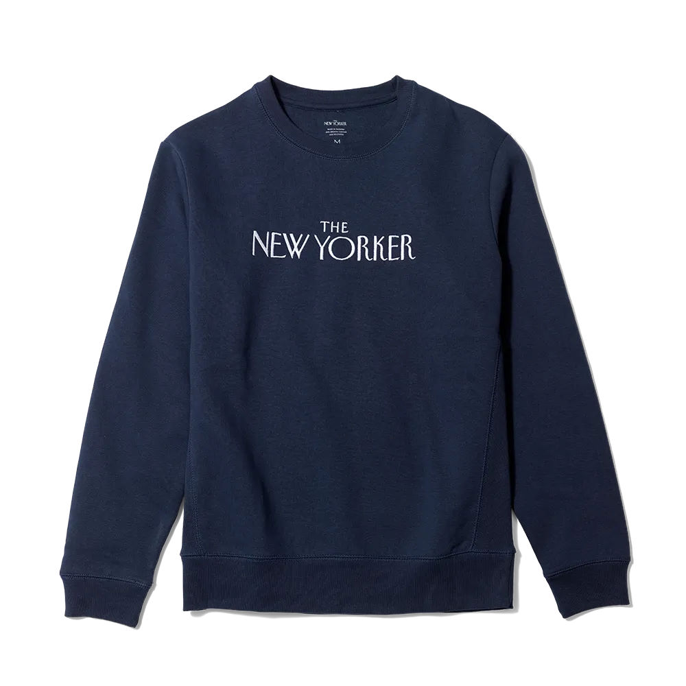 Rea Irvin’s Embroidered Crewneck Sweatshirt in Navy