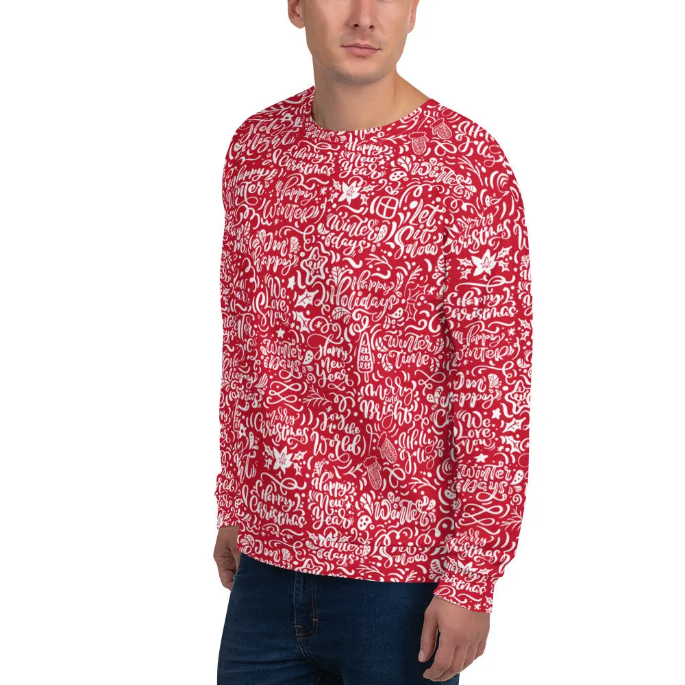 Red Christmas Typography Pattern Men's Sweatshirt