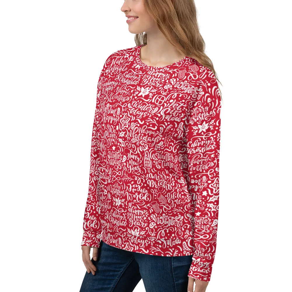 Red Christmas Typography Pattern Women's Sweatshirt