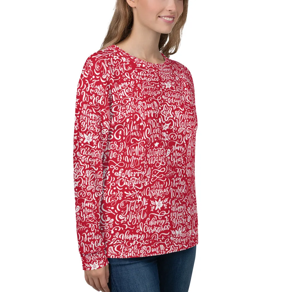 Red Christmas Typography Pattern Women's Sweatshirt