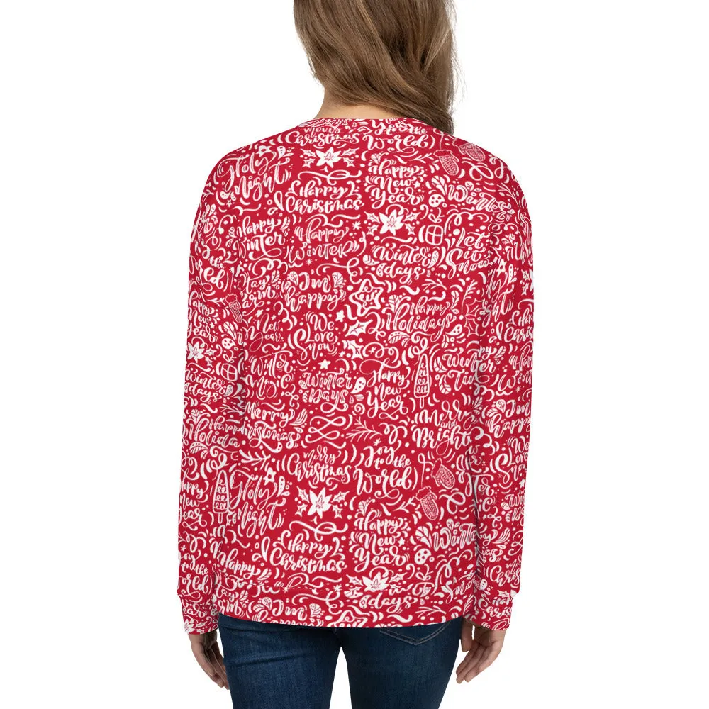 Red Christmas Typography Pattern Women's Sweatshirt