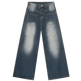 Reverse Pocket Vintage Faded Straight-Leg Jeans
