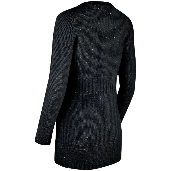 Rib Waist Sequin Long Cardigan in Black