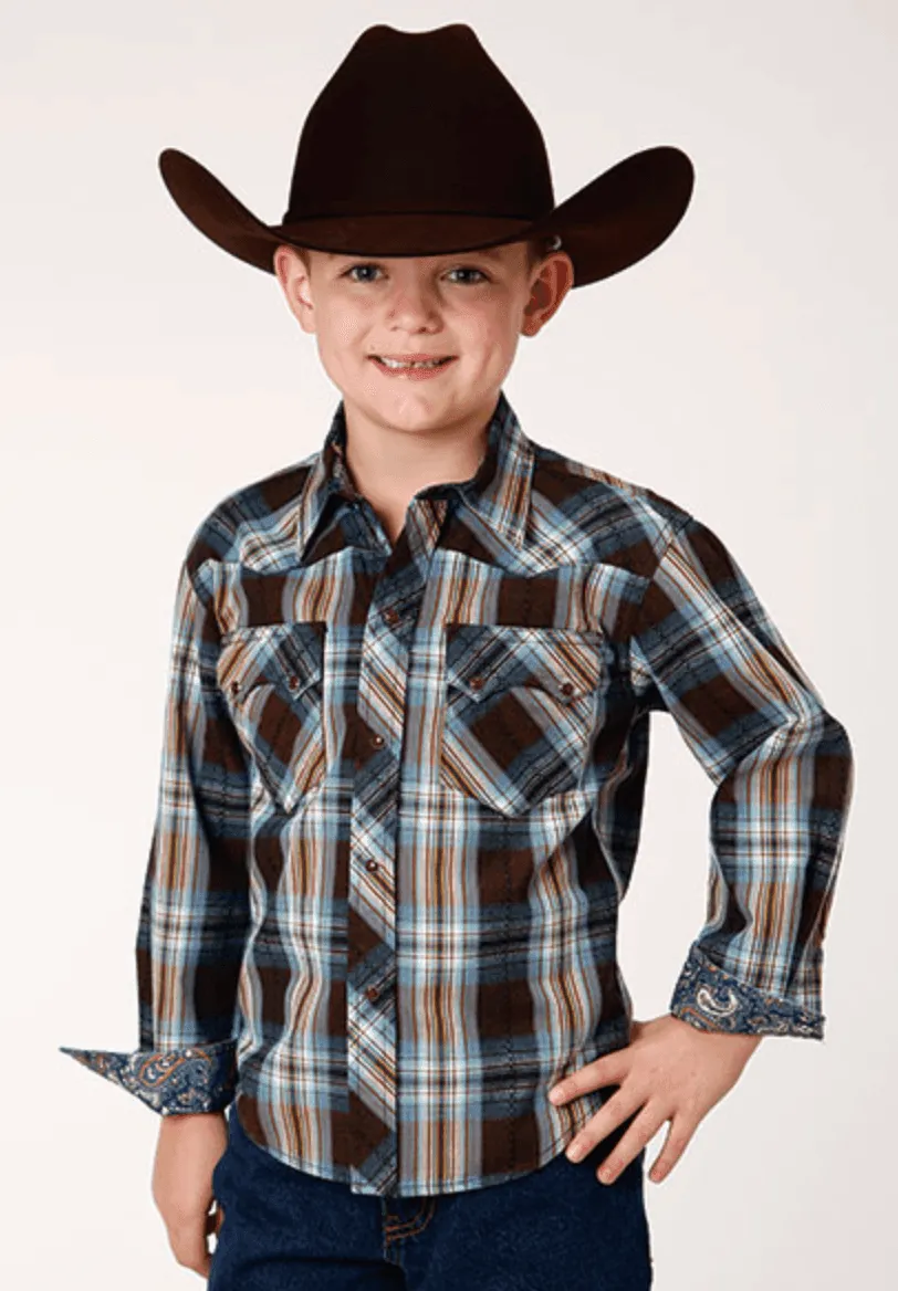 Roper Boy's Performance Plaid Long Sleeve Snap Western Shirt 0062-0751